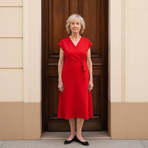 Elegant Older Woman in Red Dress