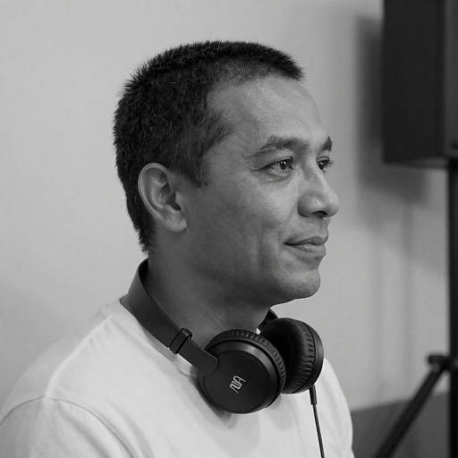 Grainy Black-and-White Portrait with Headphones