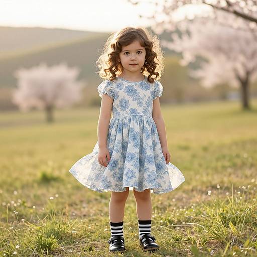 Young Girl in Sunlit Floral Meadow