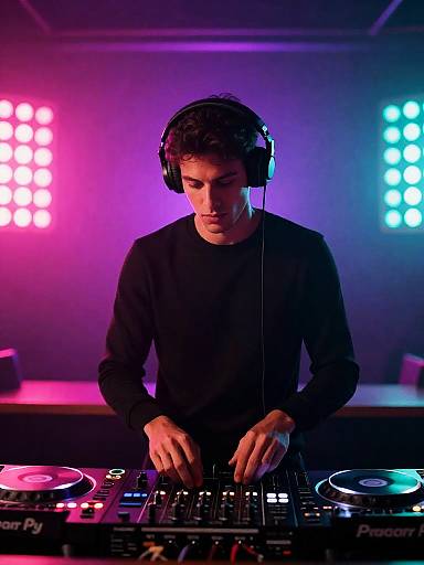 Olive-Skinned DJ at Neon Booth