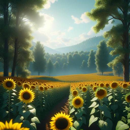 Cinematic Dreamy Forest with Sunflower Fields