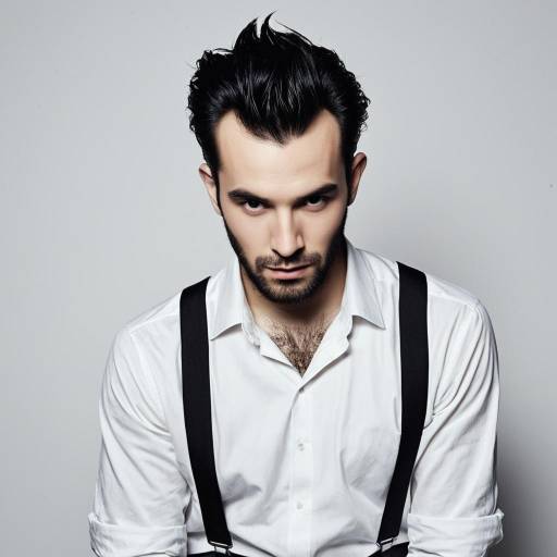 Man in White Shirt with Suspenders