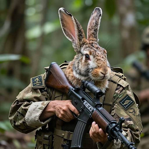 Soldier Rabbit in Jungle Camouflage
