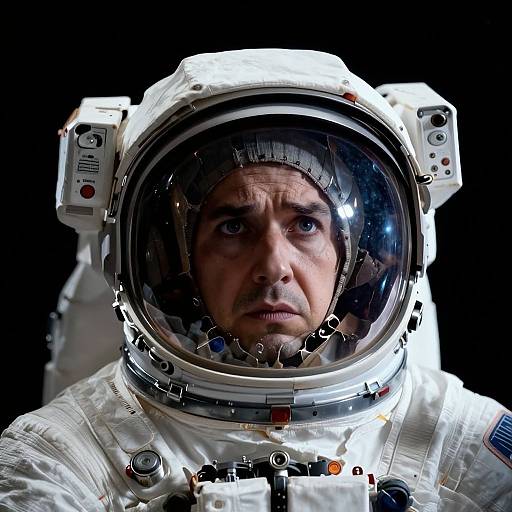 Astronaut Visor Reflecting Damaged Spacecraft