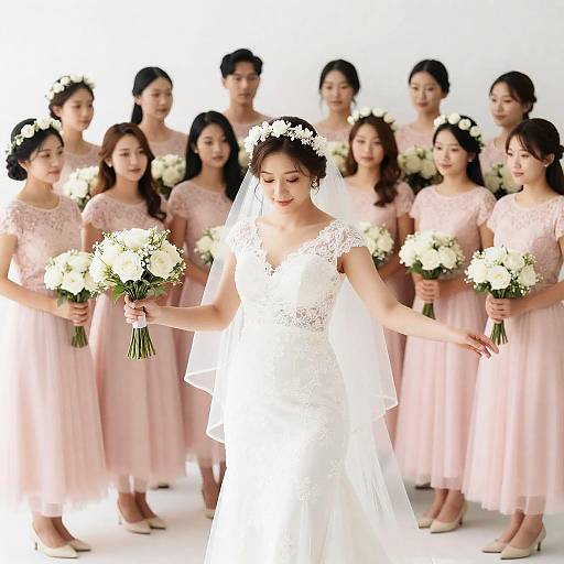 Pregnant Bride Surrounded by Bridesmaids