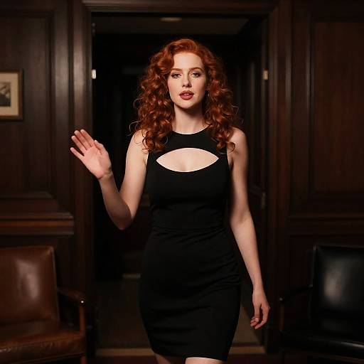 Elegant Woman in Dramatic Hallway