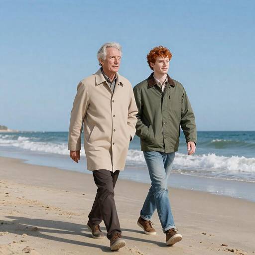 Two Men Walking on Sandy Beach