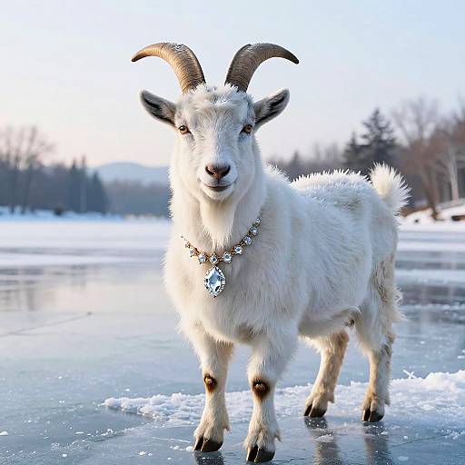 Regal Frosted Goat on Frozen Lake
