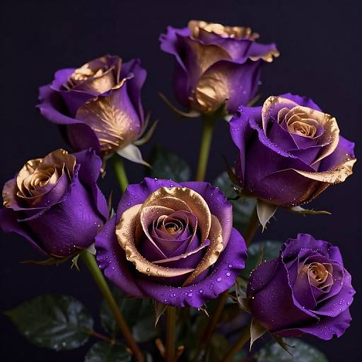 Synthwave Royal Purple and Gold Roses