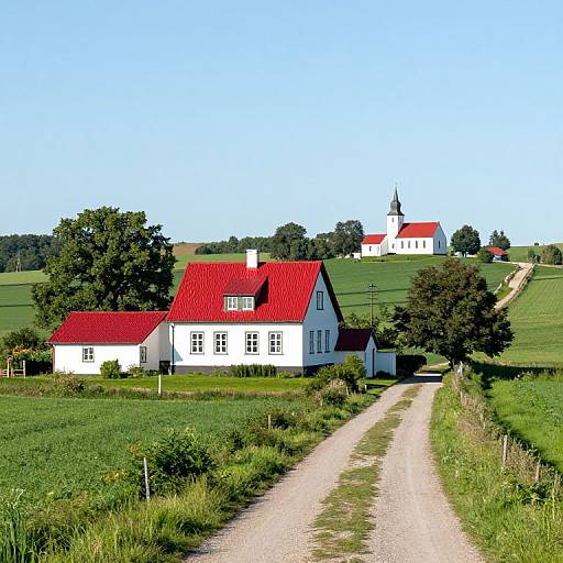 Picturesque Rural Scene with House and Church