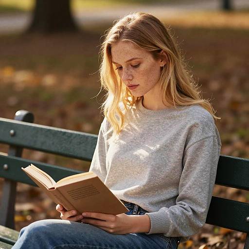 Blonde Tween Reading in Autumn Park