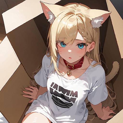 Blonde Cat Girl in Oversized Shirt