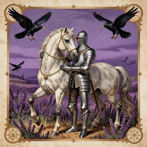 Victorian Engraving of Knight and Horse