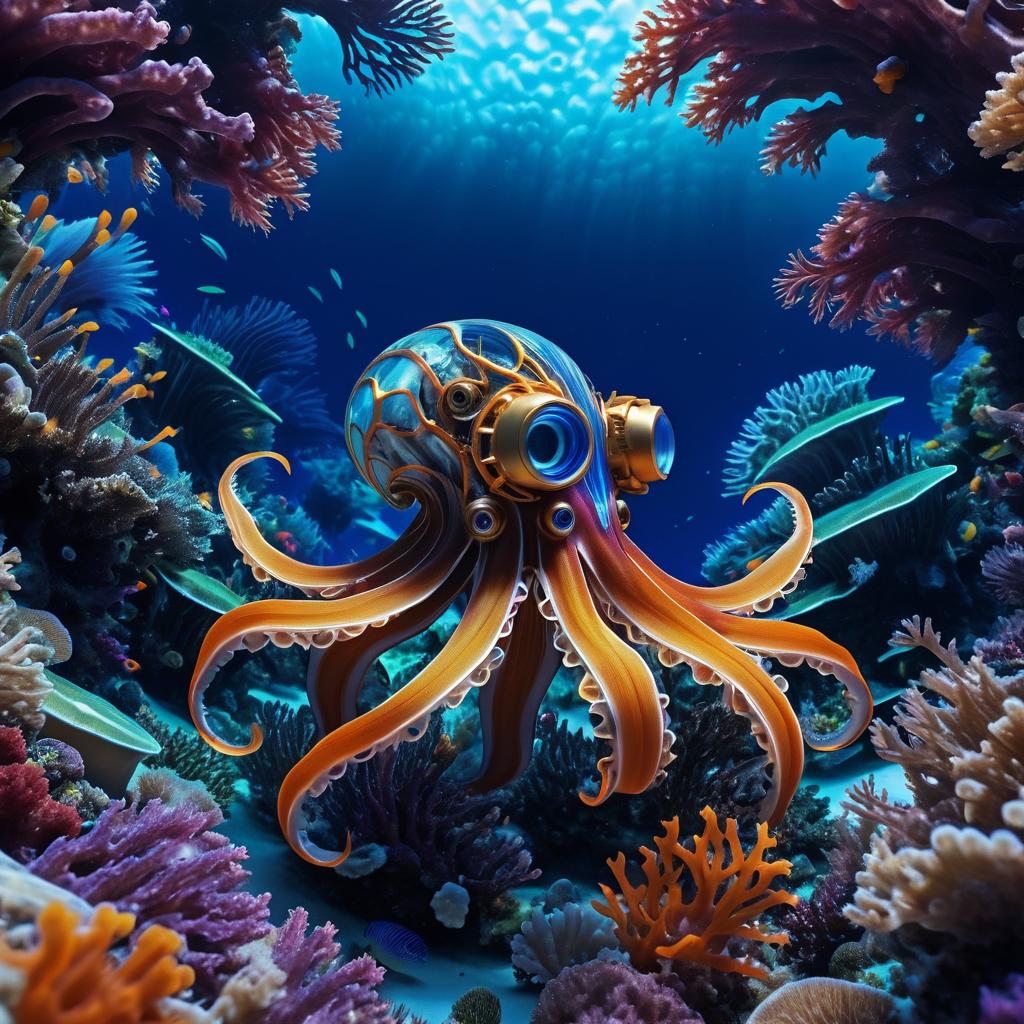 Cybernetic Squid in Vibrant Ocean Scene