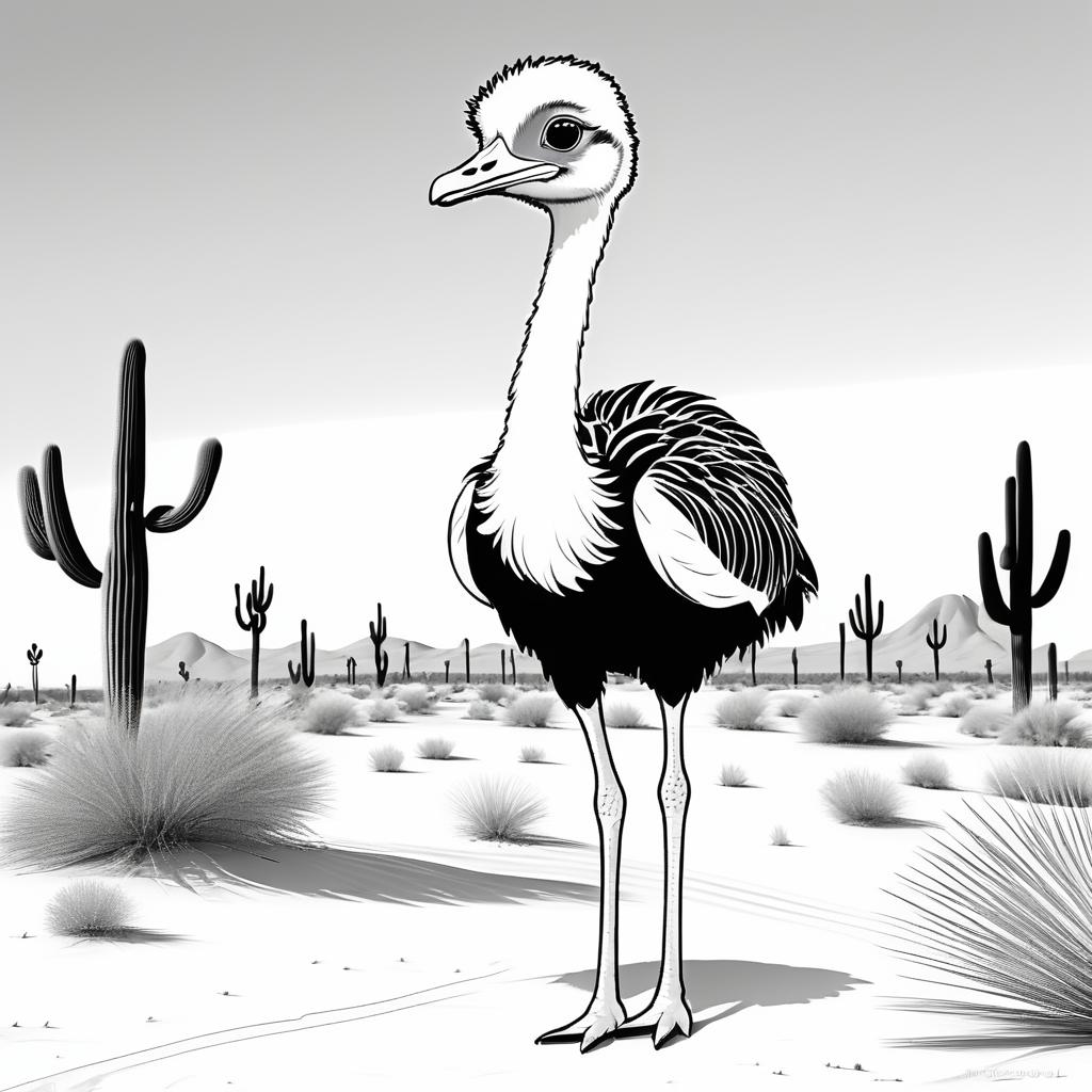 Cute Ostrich Coloring Page for Kids