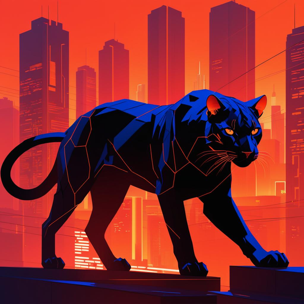 Dystopian Panther with Fiery Colors