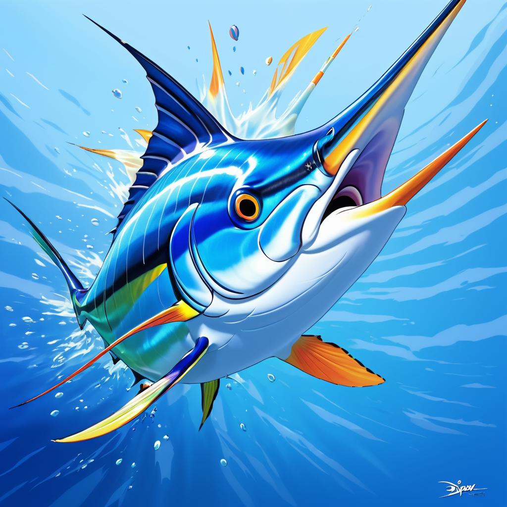 Dynamic Marlin Swimming Through Vibrant Ocean