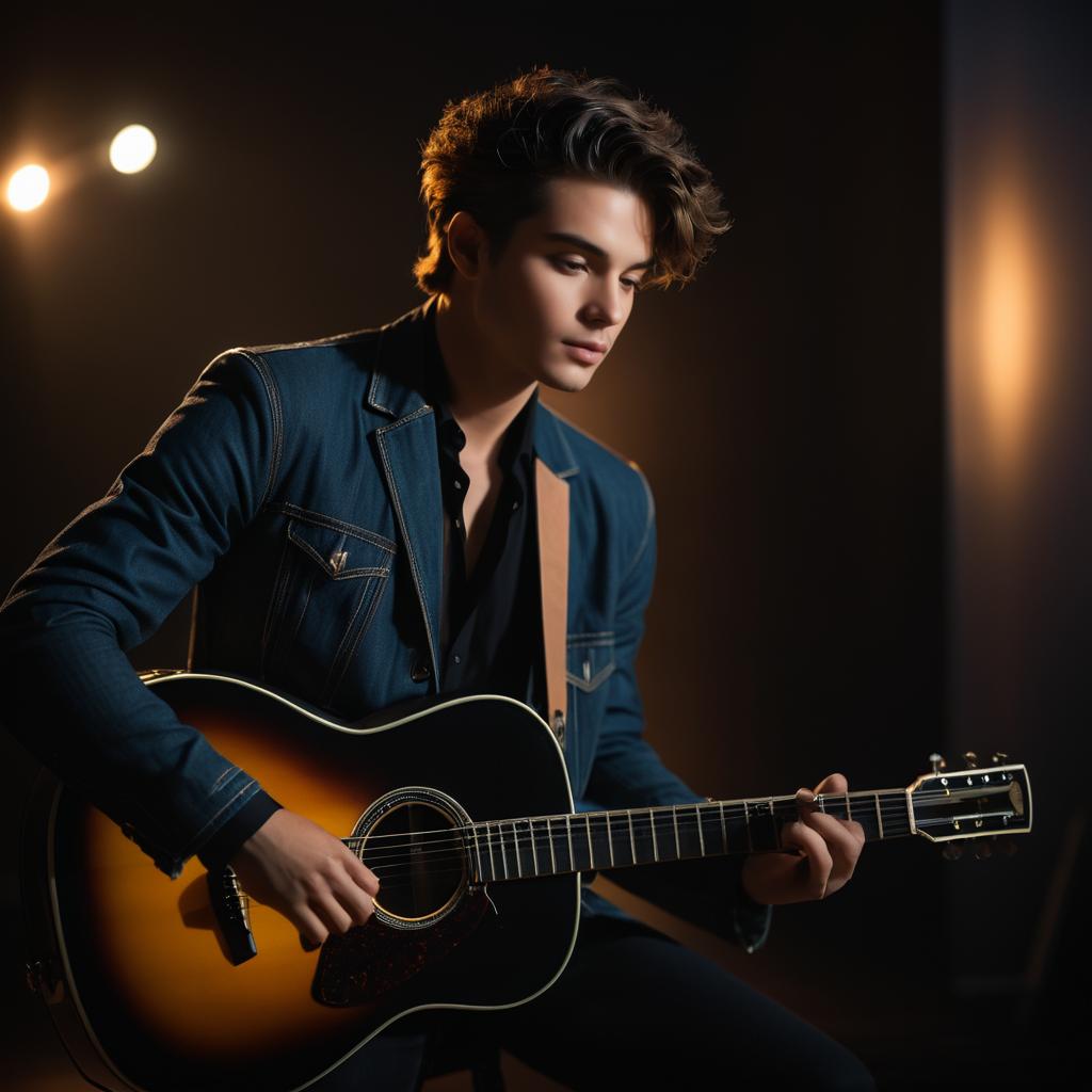 Striking Young Man Playing Guitar in Style