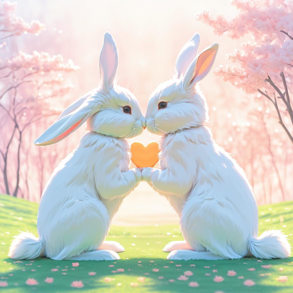 Anime Rabbits Kissing in Soft Colors