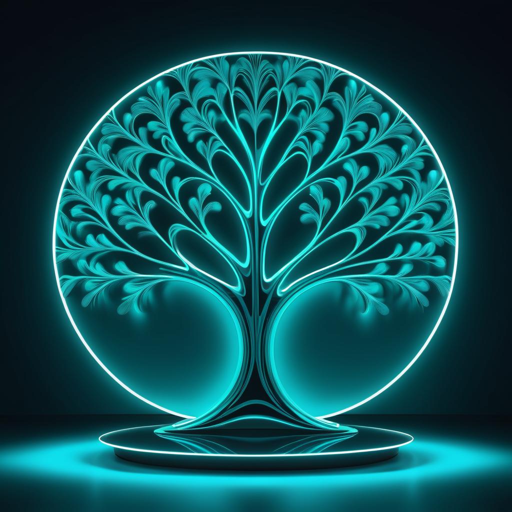 Futuristic Cyan Tree Light Painting