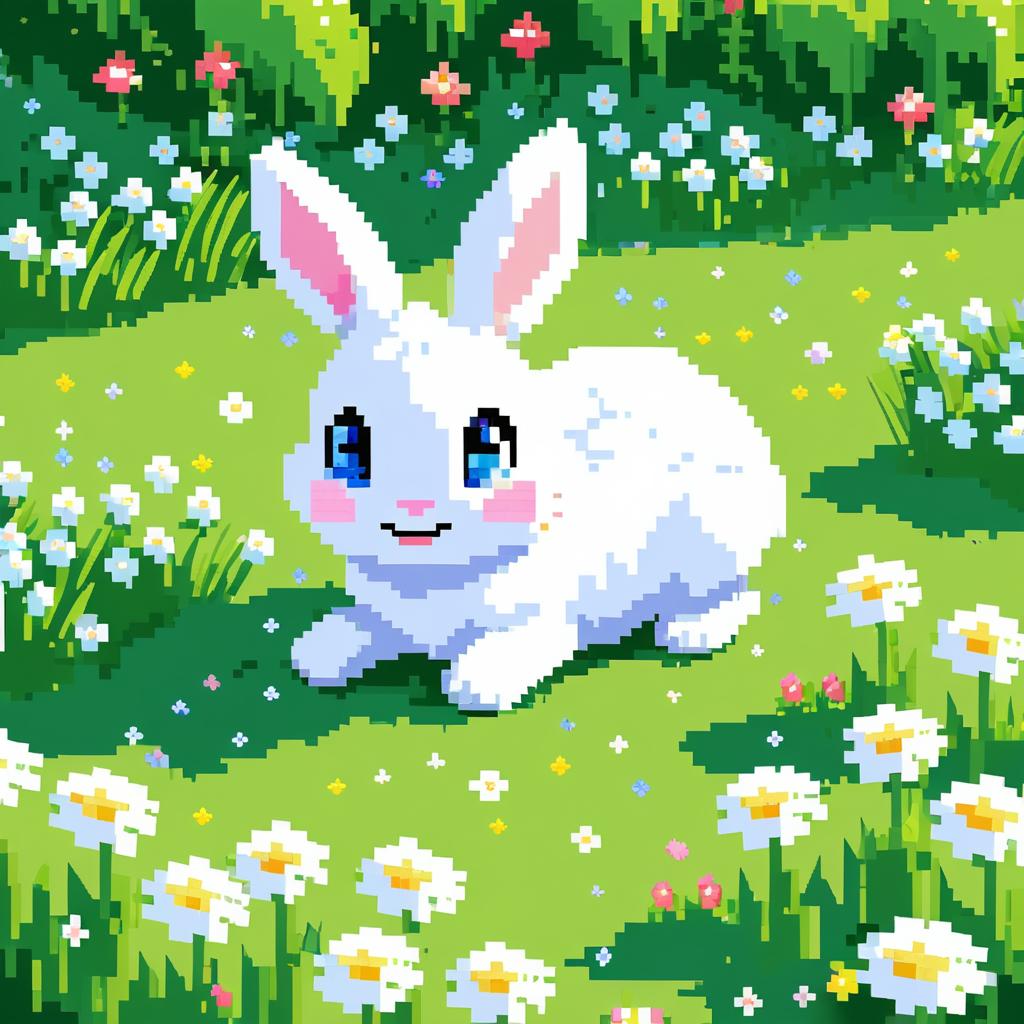 Charming Pixel Art Bunny in Garden