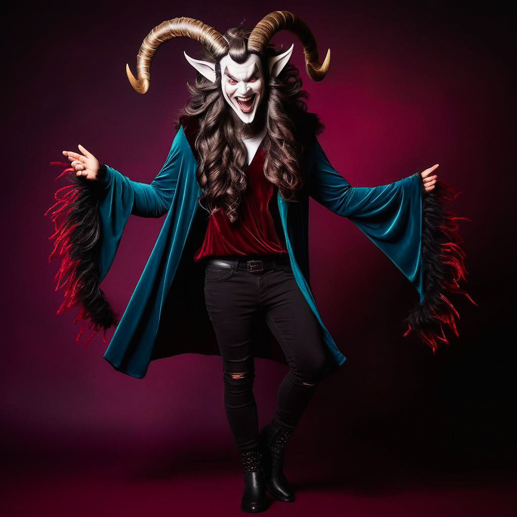 Vibrant Teen in Krampus Costume