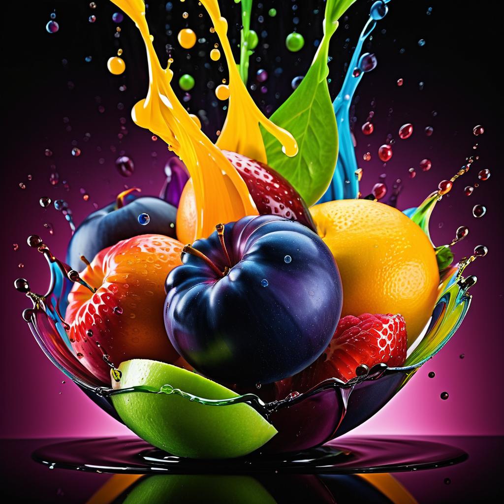 Vibrant Fruit Salad with Colorful Droplets