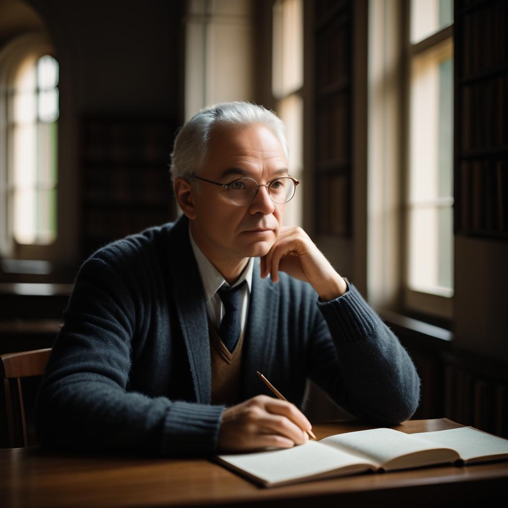 Cinematic Portrait of a Thoughtful Scholar