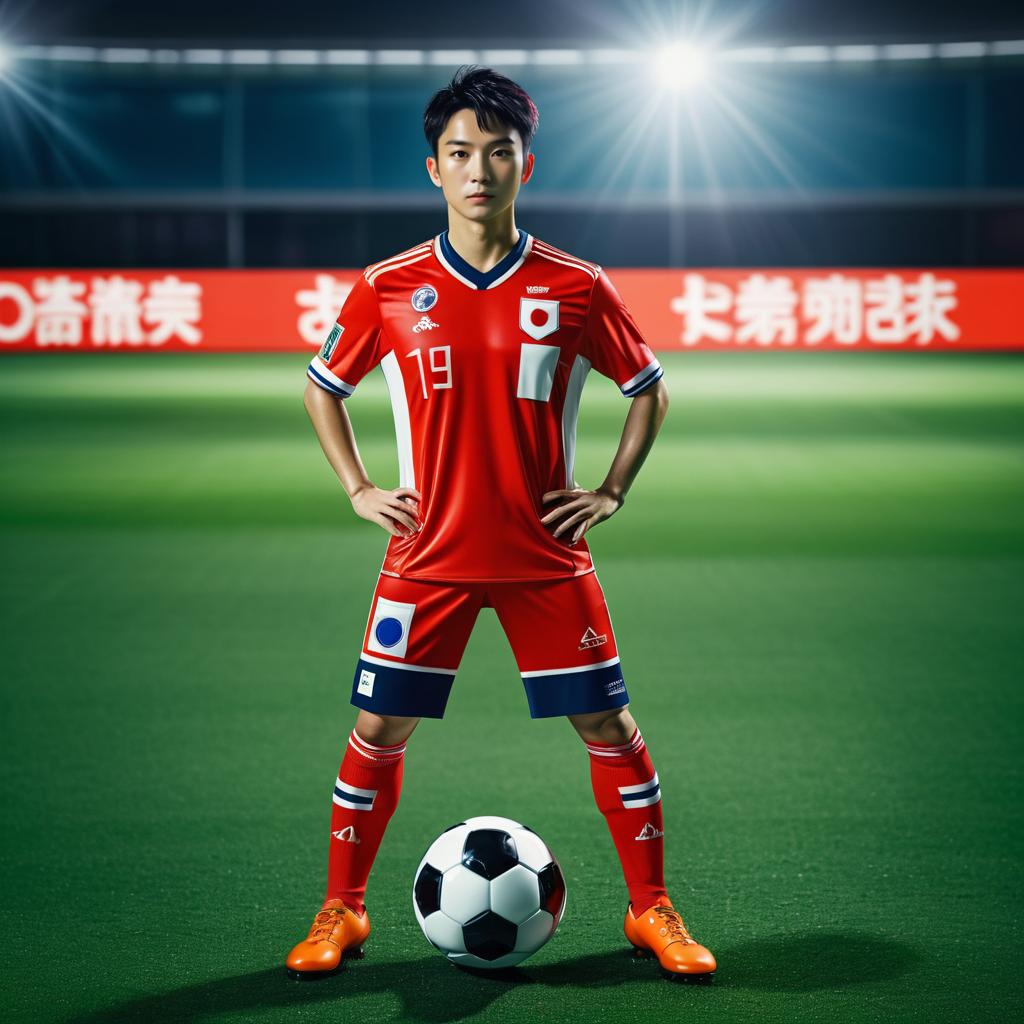 Futuristic Japanese Soccer Player in Action