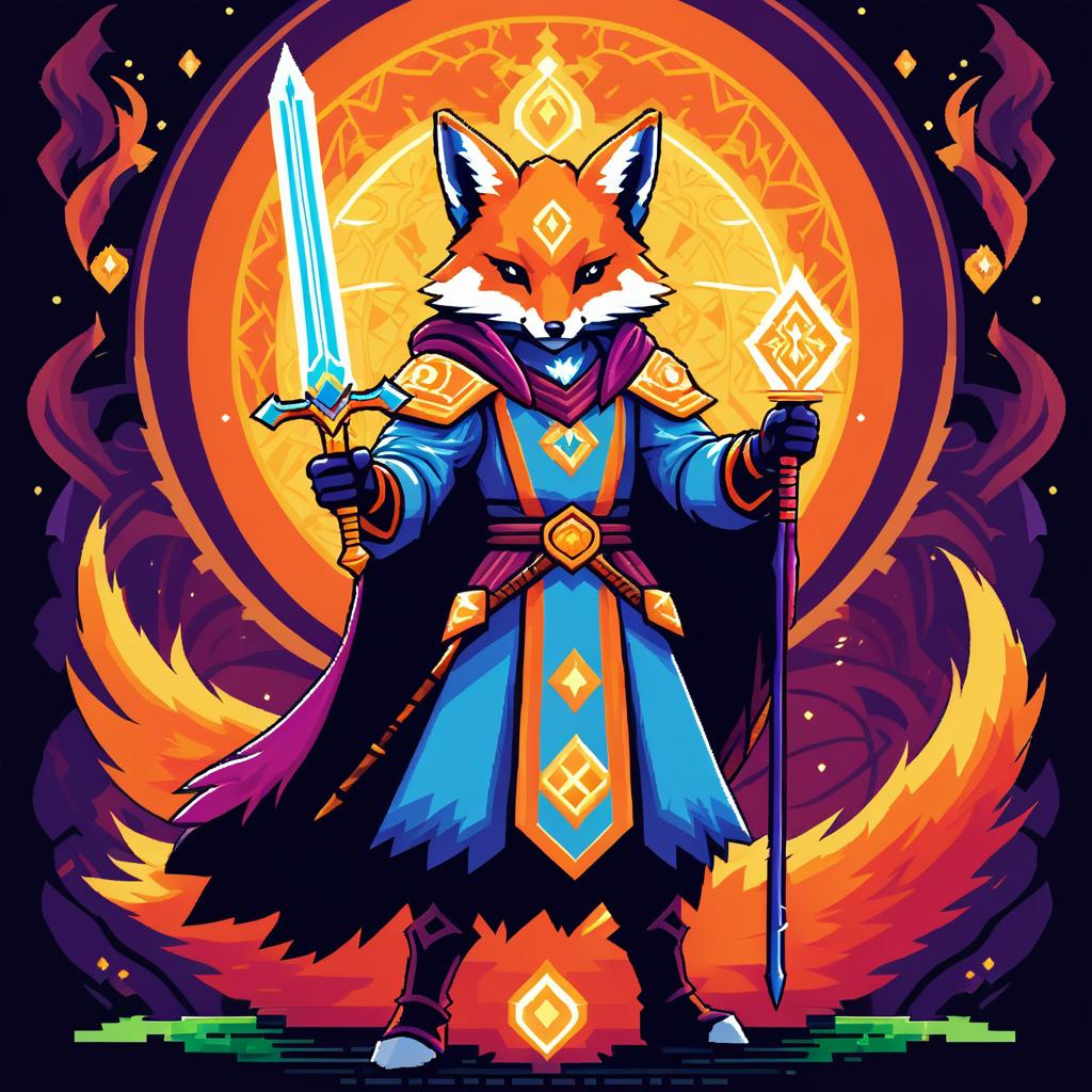 Pixel Art Fox Mage with Holy Sword