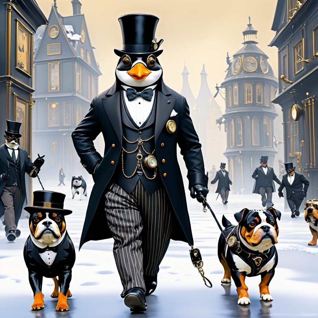 Steampunk Penguin and Dogs in Fantasy