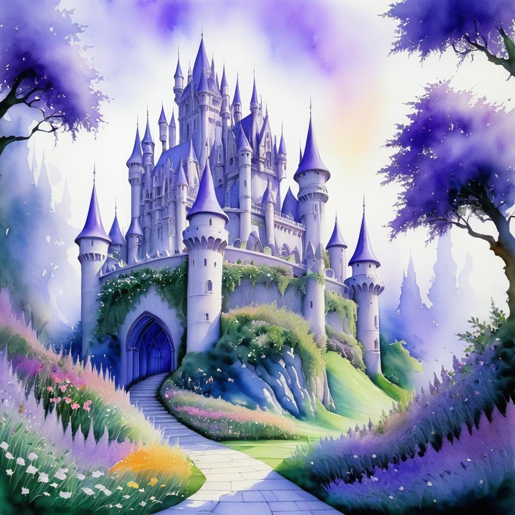 Whimsical Purple Fantasy Castle Art