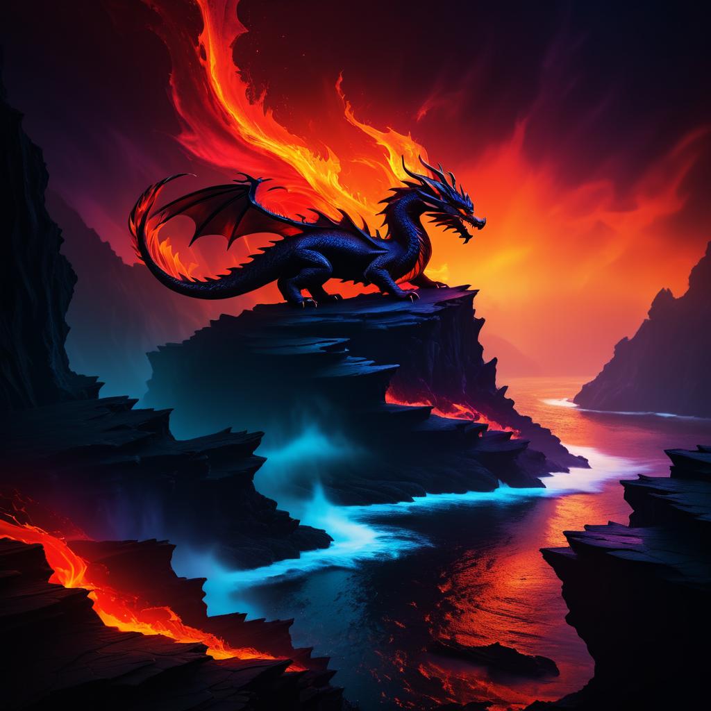 Mysterious Dragon on Fiery Cliff