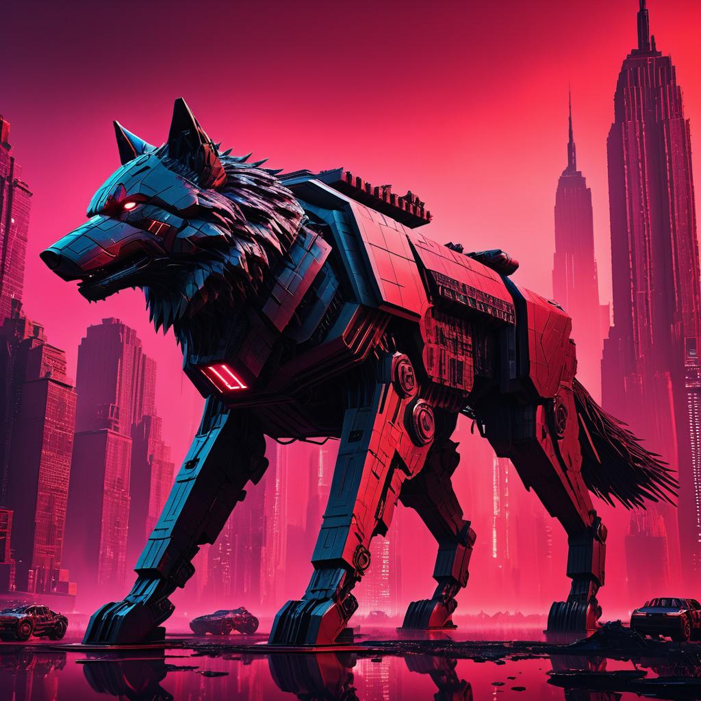 Dystopian Robotic Wolf in New York 2077