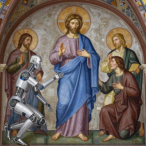 Futuristic Holographic Saint Fresco