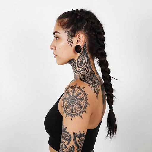 Profile of Woman with Intricate Tattoos