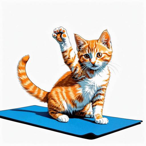 Playful Orange Kitten on Blue Yoga Mat