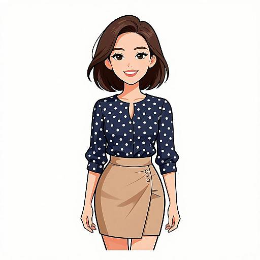 Smiling Woman in Classic Polka Dot Outfit