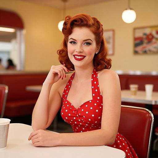 Vintage 1950s Woman at Retro Diner