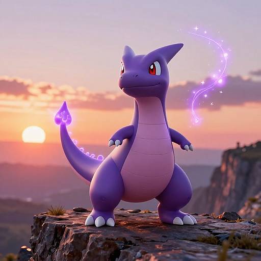 Majestic Purple Dinosaur Pokémon at Sunset