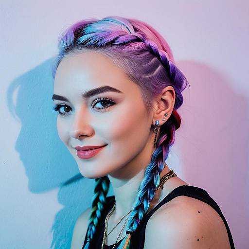 Portrait of a Young Woman with Multicolored Braided Hair