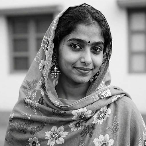 Elegant South Asian Woman in B&W Portrait