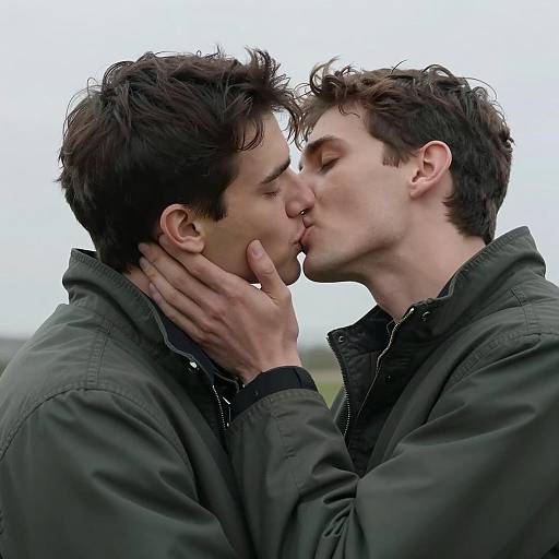 Passionate Outdoor Kiss Between Two Men