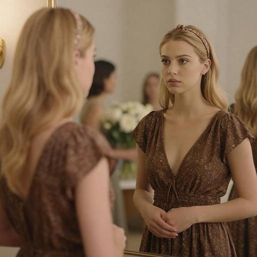 Young Woman's Mirror Reflection in Warm Light