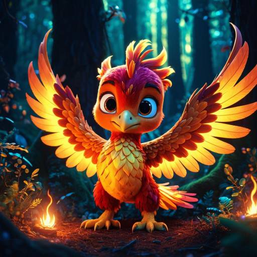 Curious Baby Phoenix in Enchanted Forest