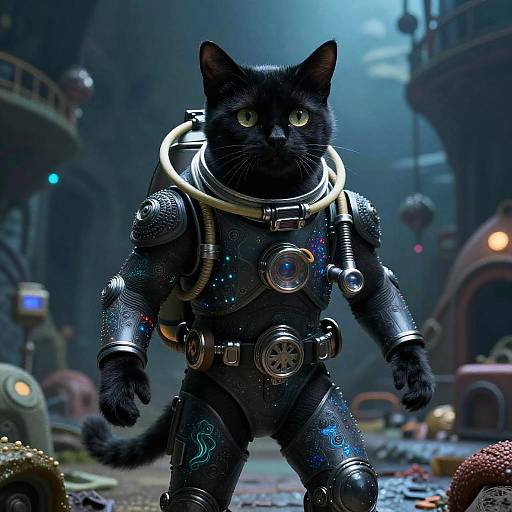 Bioluminescent Cat in Diving Suit