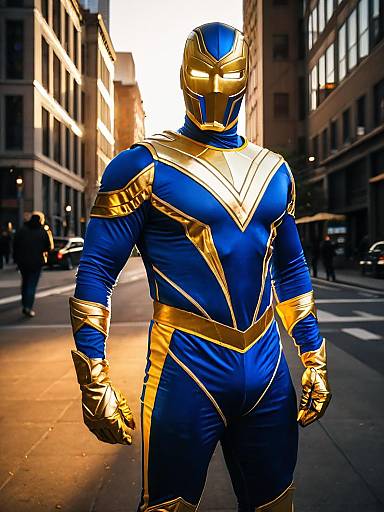 Glow Man in Blue and Gold Costume
