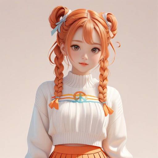 Cheerful Anime Girl with Braids