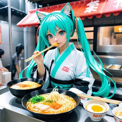 Anime Cat Girl Enjoying Ramen in Japan