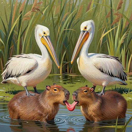 Pelicans Eating Capybaras Digital Painting